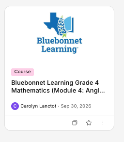 Bluebonnet Learning Grade 4 Mathematics course card in Kira