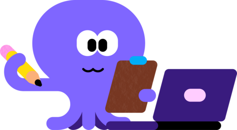 Kira mascot working on a laptop
