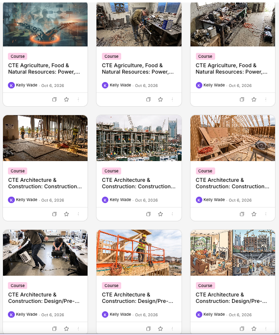 Kira platform cards for CTE agriculture and architecture and construction courses