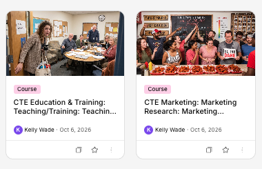 Kira platform cards for CTE education and training and marketing courses