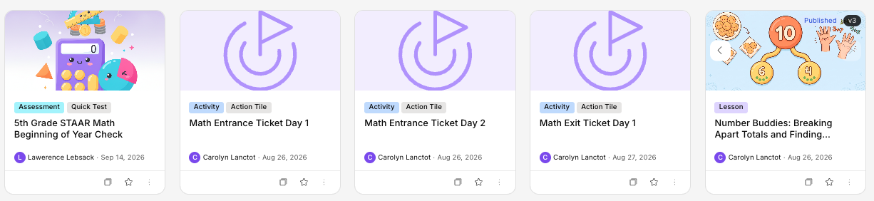 Kira platform view of math exit tickets for a module